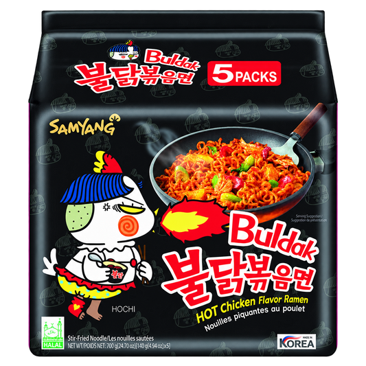 Samyang Buldak Original Ramen – Pack of 5 (5 × 140g), transparent background