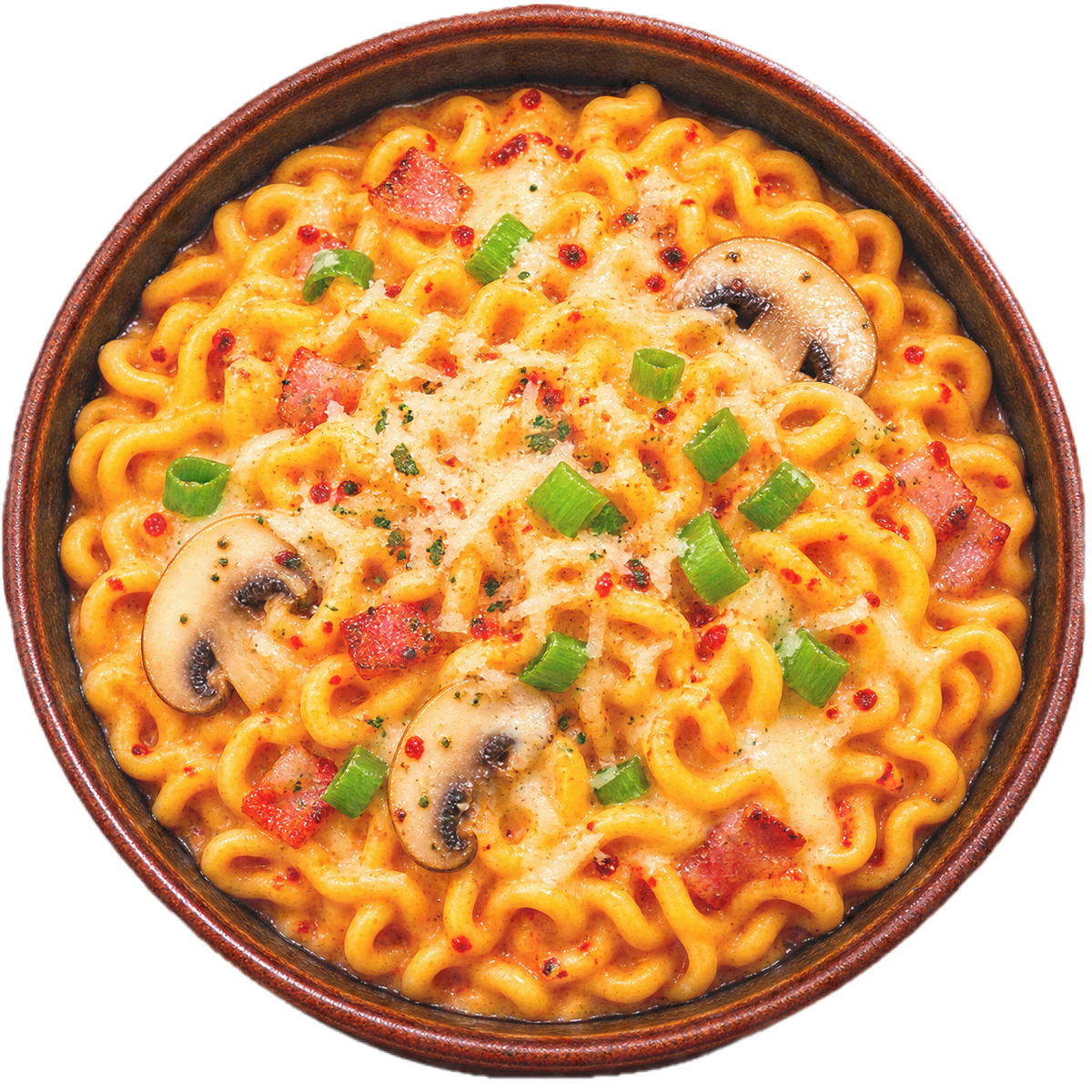 Samyang Buldak Carbonara Hot Chicken Flavour Ramen – 130g — serving suggestion, photo 1