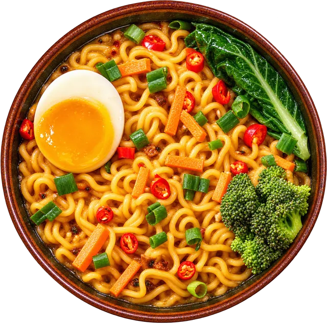 Prepared Jin Spicy. Serving suggestion; toppings added.
