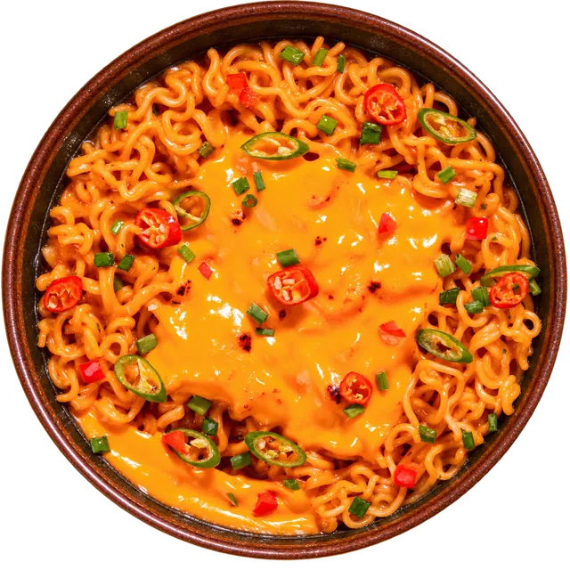Prepared Cheesy Stir-Fry. Serving suggestion; toppings added.
